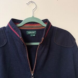 Orvis Blue Zip Up Sweater with Stand-Up Collar